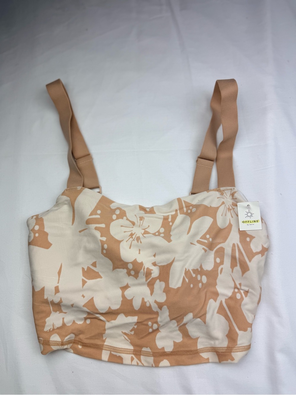 Offline by aerie Floral Tan & Cream Active Crop Top
